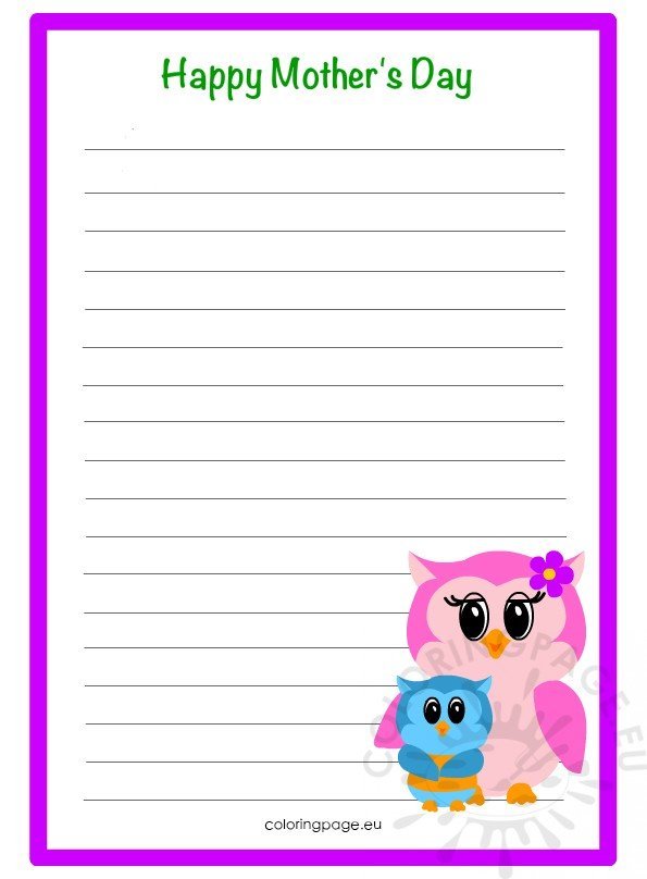 Mother s Day Printable Owls Writing Paper Coloring Page