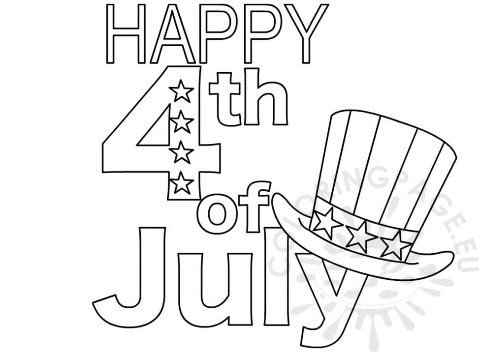 Printable Happy 4th of July lettering | Coloring Page