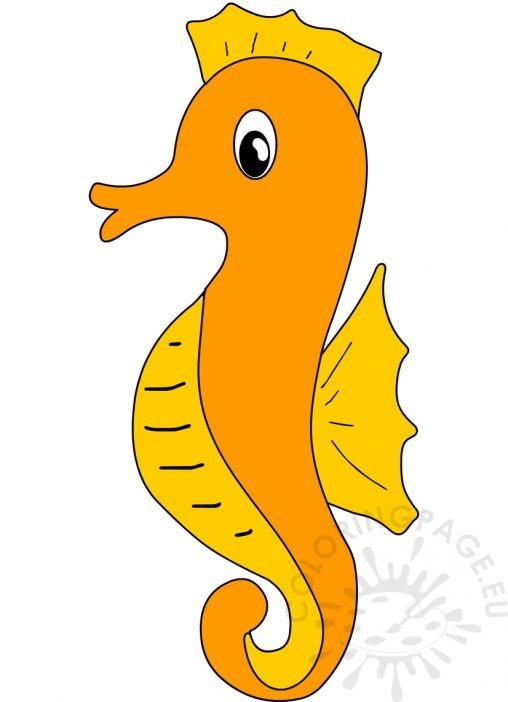 Cute cartoon orange seahorse – Coloring Page