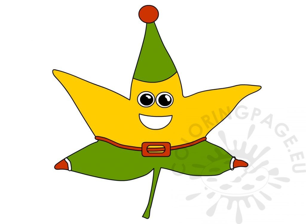 Yellow leaf with hat clipart | Coloring Page