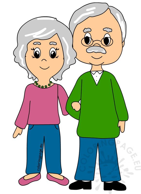 Grandpa and grandma standing full length Coloring Page