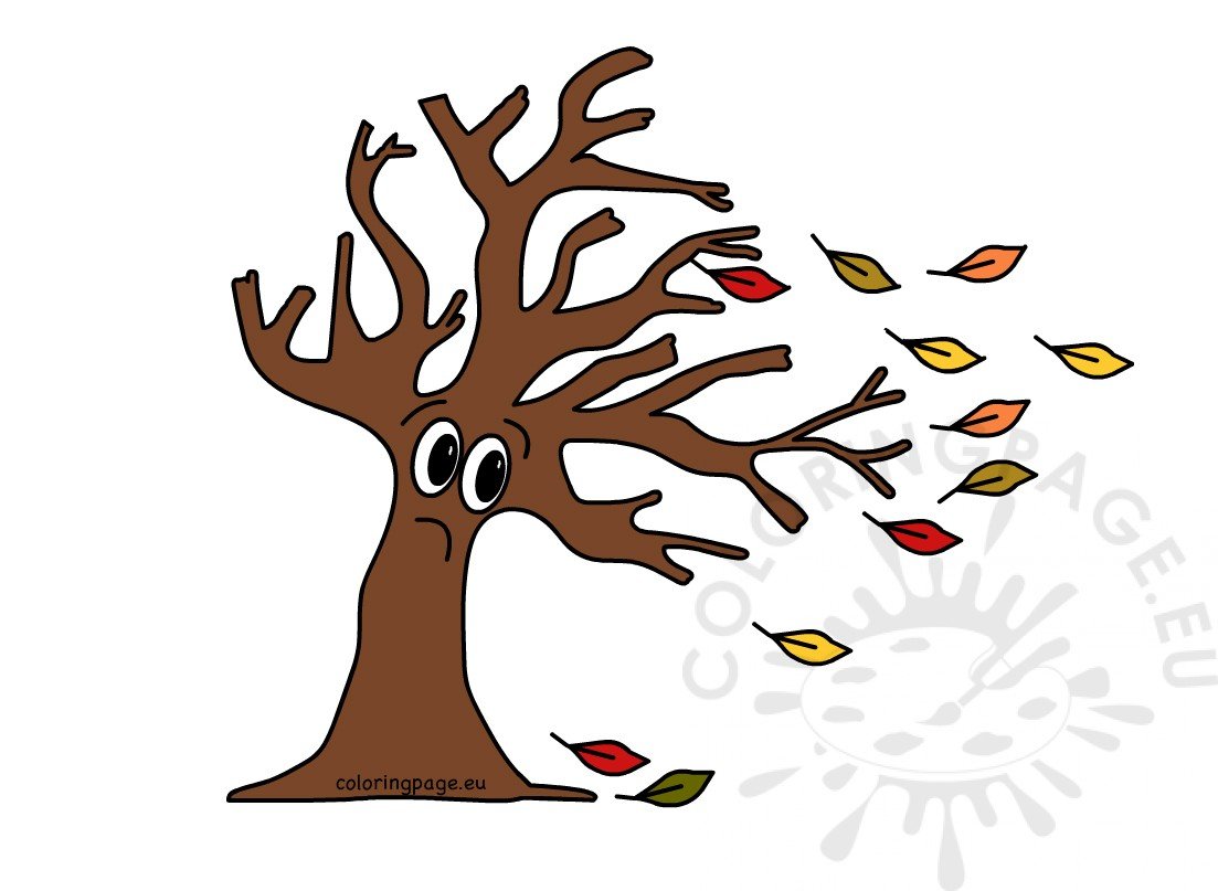 Download Autumn Tree with Falling Leaves - Coloring Page