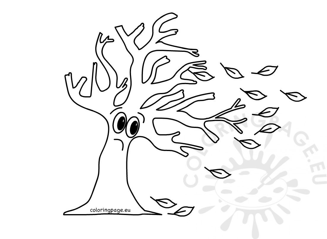 Download Tree with Falling Leaves image - Coloring Page