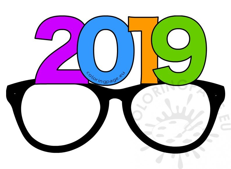 Download Party glasses New Year 2019 printable - Coloring Page