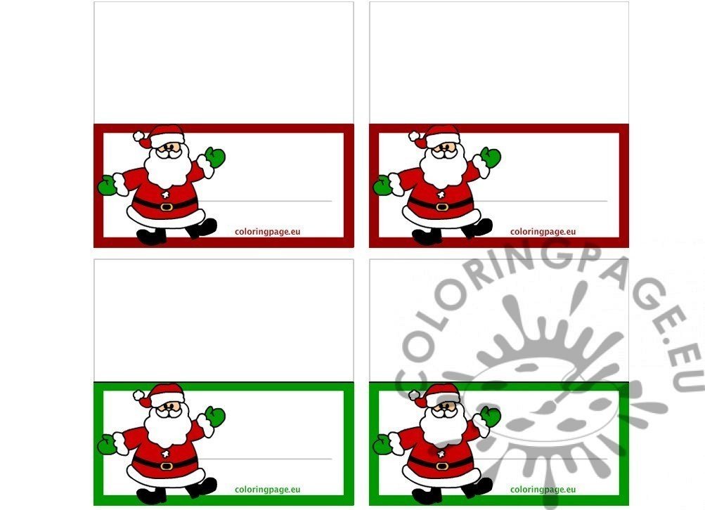 Christmas Table Place Cards Santa Claus | Coloring Page