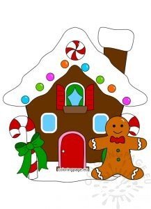 Gingerbread house with gingerbread man printable | Coloring Page