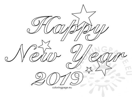2019 Happy new year with stars printable | Coloring Page