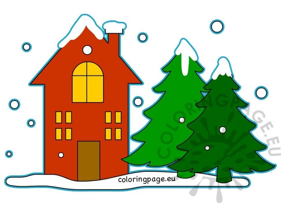 Winter landscape with private house | Coloring Page