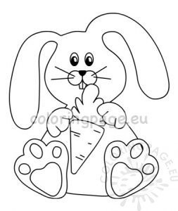 Cute little bunny sitting holding carrot | Coloring Page