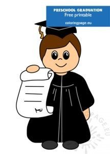 Happy Graduating Boy Holding Her Diploma – Coloring Page