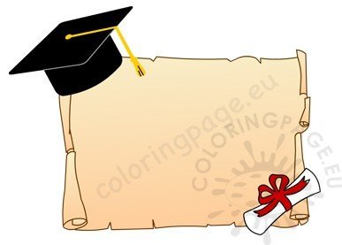 Colorful diploma certificate with graduation cap | Coloring Page