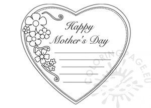 Happy Mother's Day frame with flowers and heart | Coloring Page