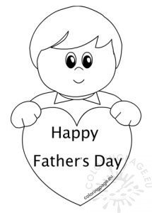 boy holding heart fathers day card coloring page