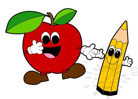 Download Happy apple fruit with pencil - Coloring Page