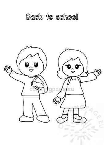 Happy school children with backpack | Coloring Page