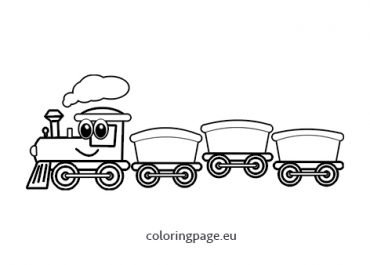 Cartoon train with carriages | Coloring Page