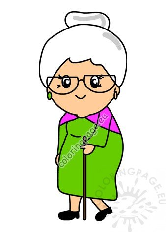 Grandmother with walking stick – Coloring Page
