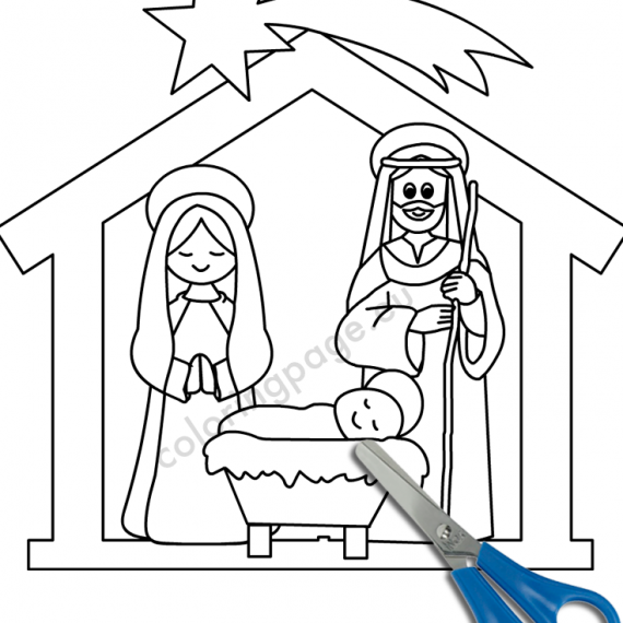 Christmas Nativity scene template Coloring Page