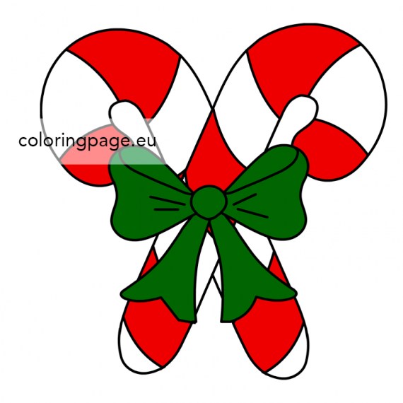 Two candy canes with green bow Coloring Page