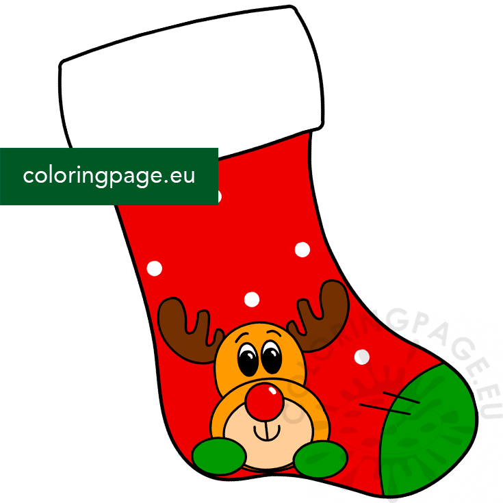 Download Red Christmas Stocking with Reindeer - Coloring Page
