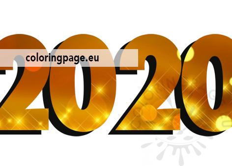 2020 gold 3d number free printable coloring page