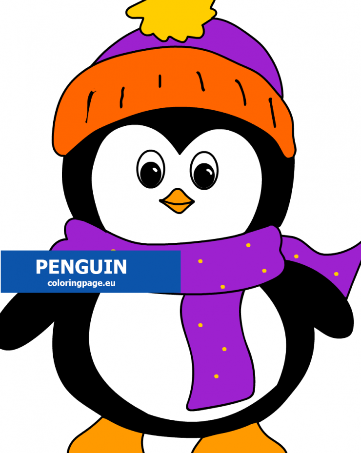 Cute Penguin with scarf and hat pdf - Coloring Page