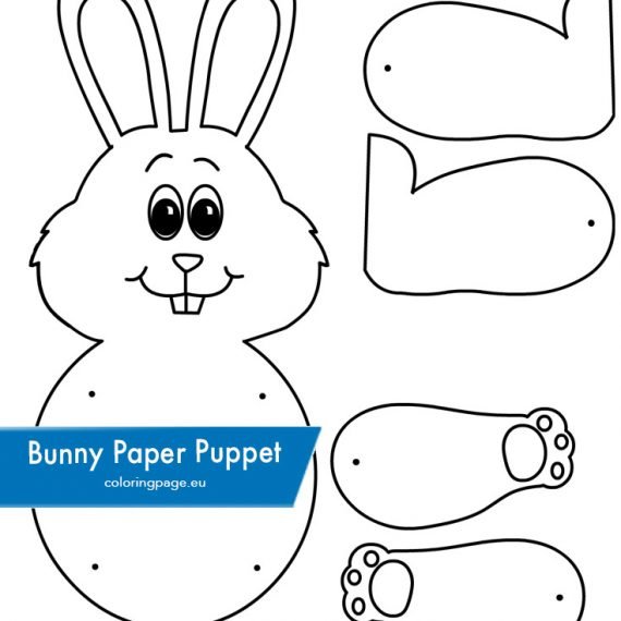 Easter Bunny Paper Puppet template | Coloring Page