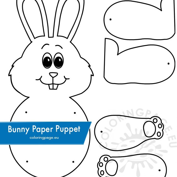 Easter Bunny Paper Puppet template Coloring Page
