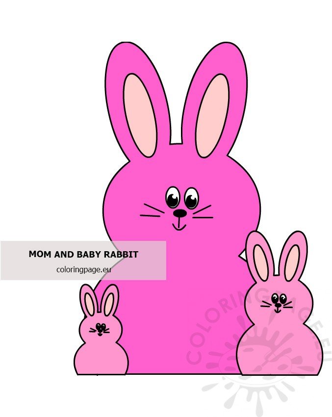 Rabbit mom and two baby rabbit – Coloring Page