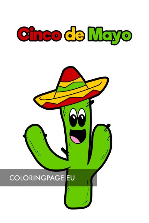 Cinco de Mayo Cactus With Sombrero | Coloring Page