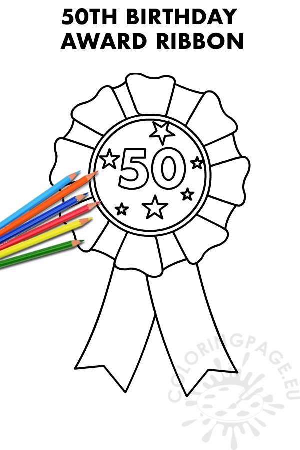 50th Birthday Award Ribbon – Coloring Page