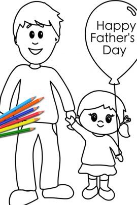 Happy fathers day Dad and daughter | Coloring Page