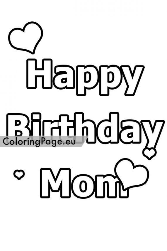 Happy birthday mom with hearts | Coloring Page