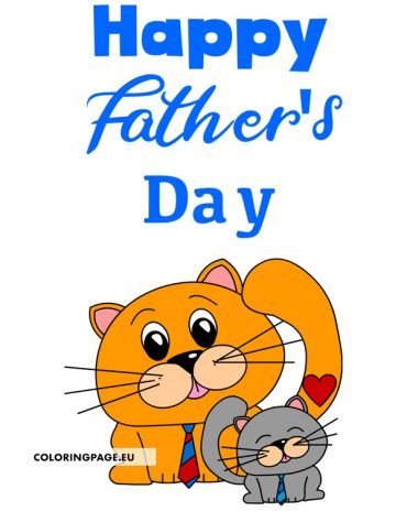 Happy Fathers Day card with cats | Coloring Page