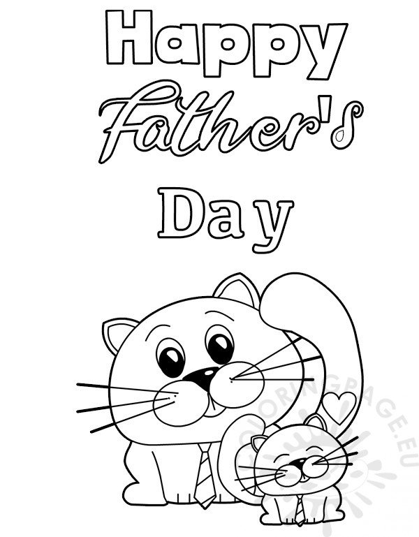 happy fathers day with cats printable coloring page
