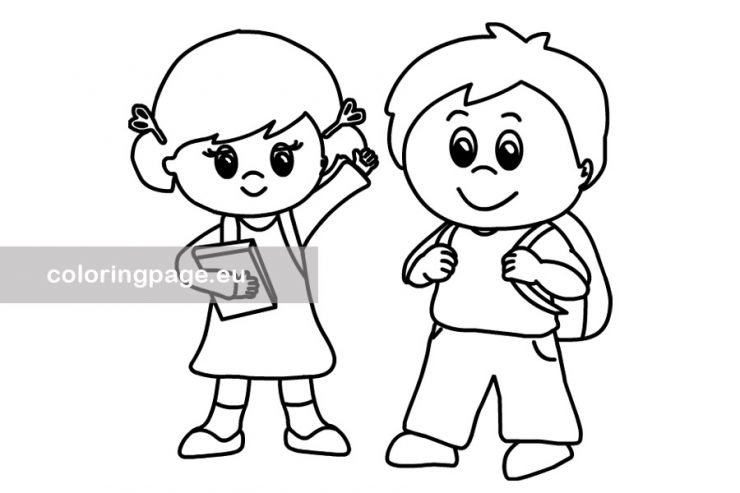 Boy and girl with backpacks | Coloring Page