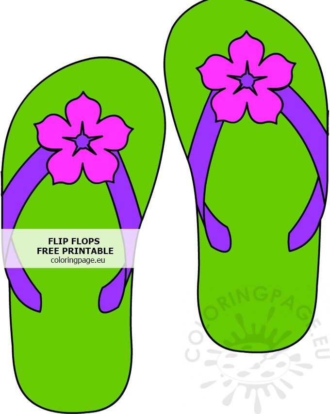 Green Flip Flops With Flowers – Coloring Page