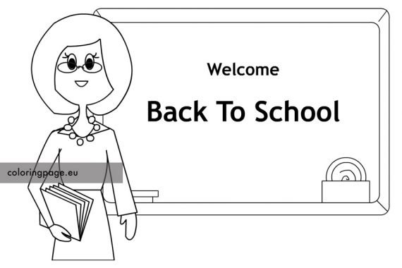 Back to School Teacher in Blackboard | Coloring Page