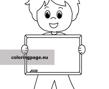 boy holding blackboard