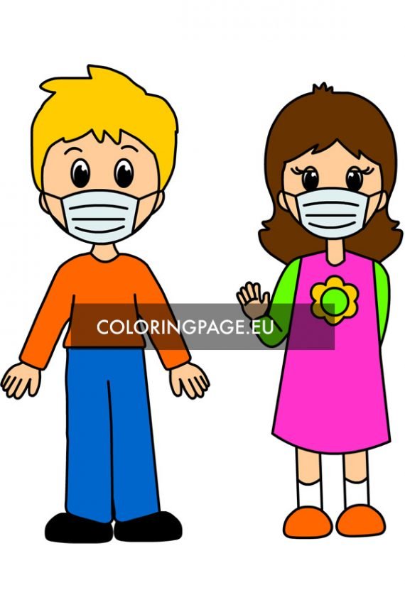 Children Wearing Mask Covid | Coloring Page