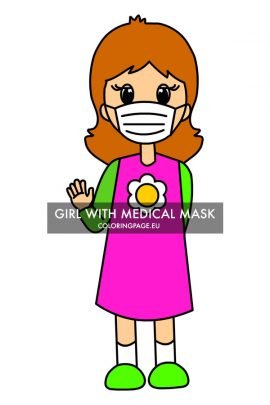 Free printable Girl Wearing Mask Covid | Coloring Page