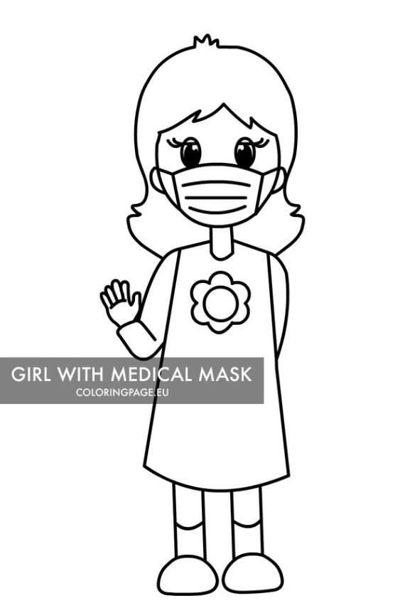 Covid coloring Girl with medical mask | Coloring Page