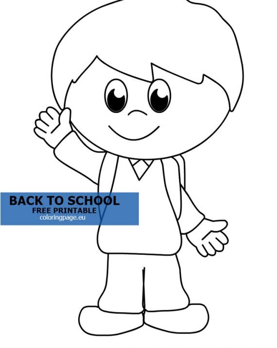 Happy school boy with backpack | Coloring Page