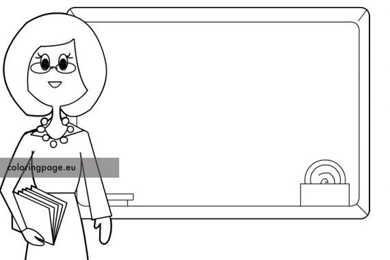 Teacher woman near blackboard | Coloring Page