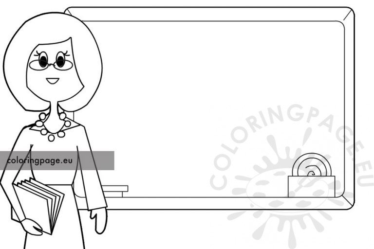 Teacher woman near blackboard | Coloring Page