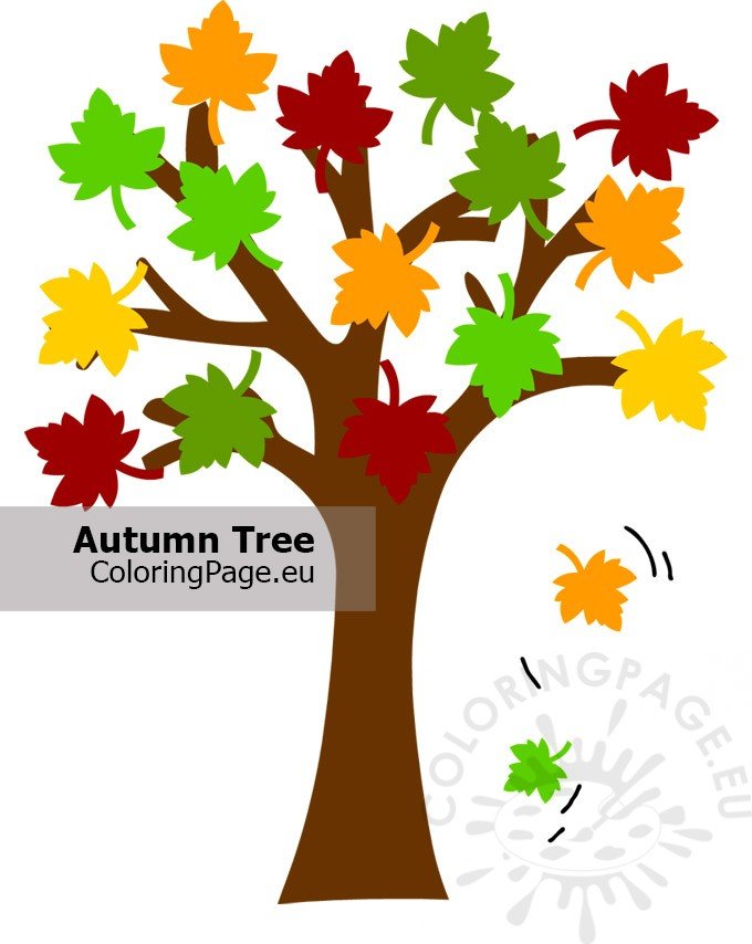 Free Printable Colorful Autumn Tree Coloring Page