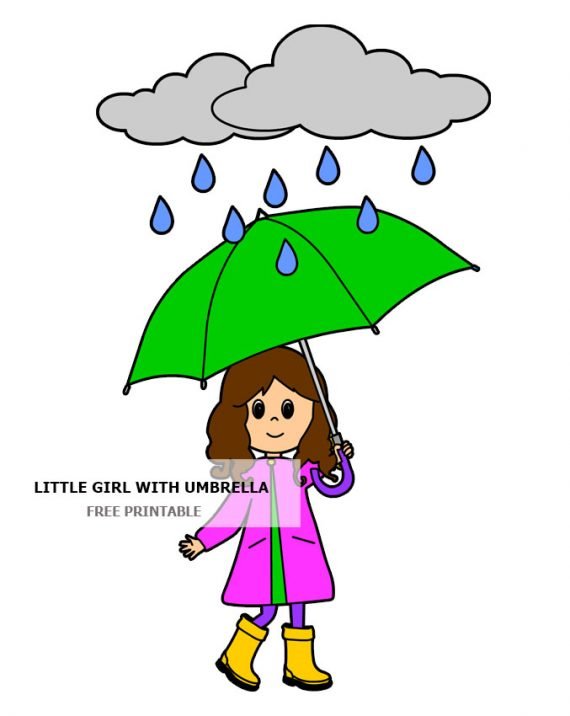 Little girl with umbrella | Coloring Page
