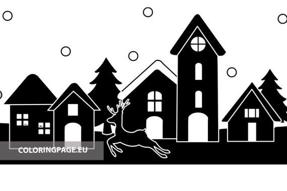 Printable Silhouette village Christmas | Coloring Page