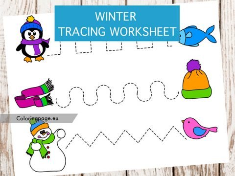 winter tracing worksheet coloring page