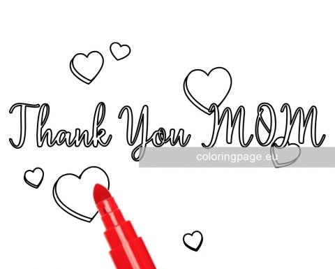 Thank you mom with hearts | Coloring Page